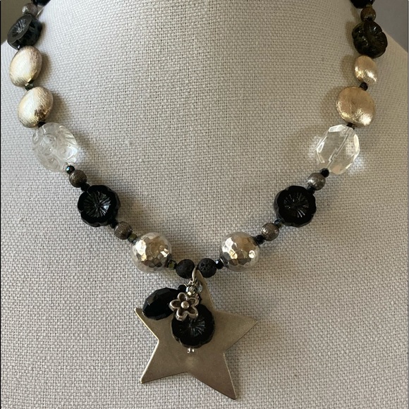 NWT Sterling Silver Crystal Quartz & Spinel Necklace w Star Pendant - Picture 2 of 13